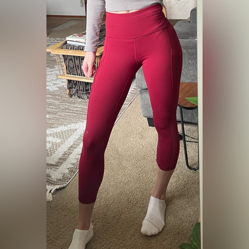 Fabletics Power Hold Red 7/8 Yoga Pants with Mesh Panels